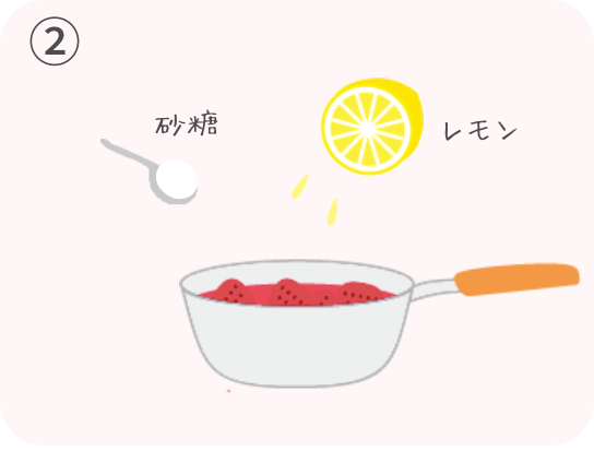 いちごに砂糖とレモン汁を入れる絵